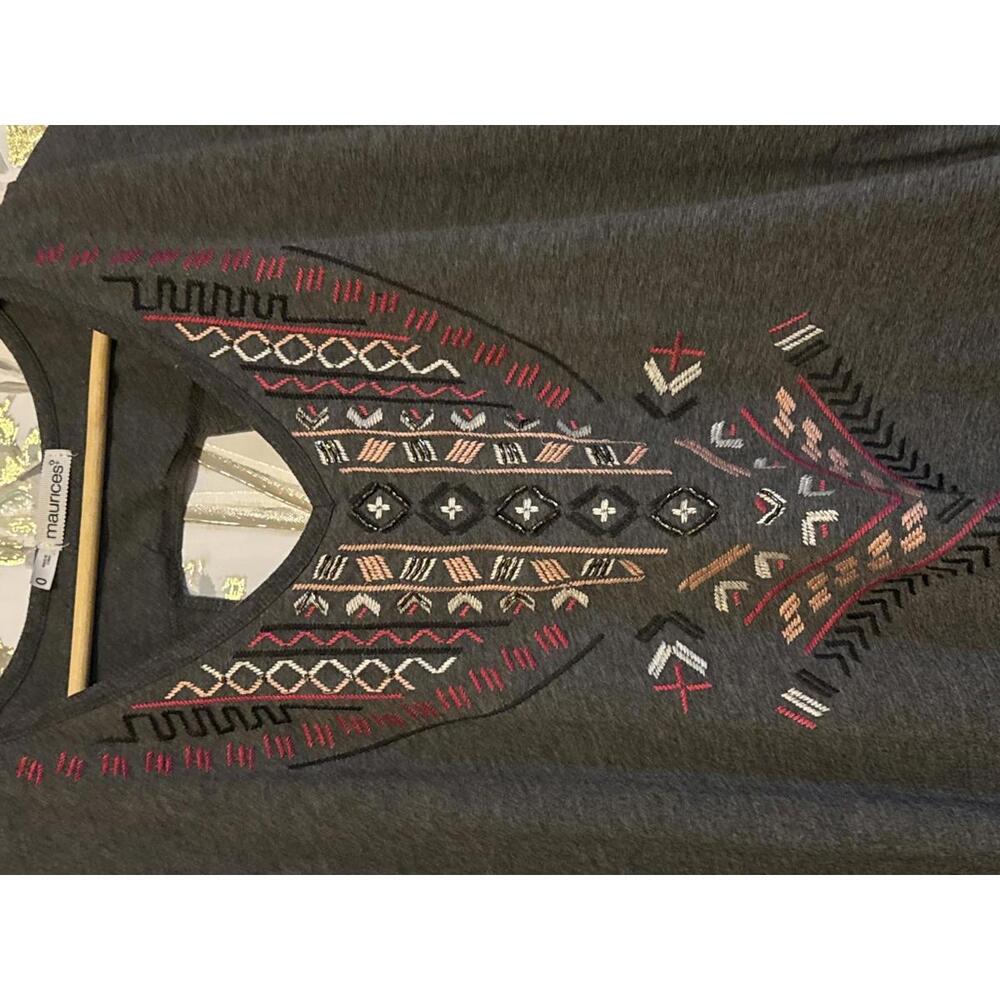 Maurices Women's Embroidered Dark Gray Blouse, Size 0X - Picture 3 of 6